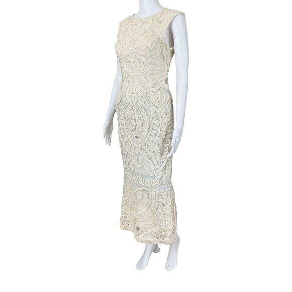 JS Collection Soutache Embroidered Dress Size 2 Cream Sleeveless Midi Event Glam - Picture 4 of 14